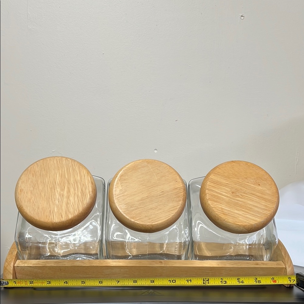 Glass Jars with Wooden Lids on Tray